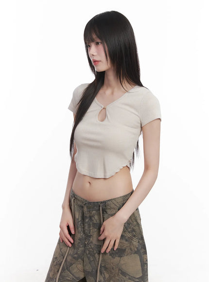 cut-out-crop-tee-cu520 / Beige