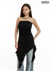 shirred-tube-top-mini-dress-cu417 / Black