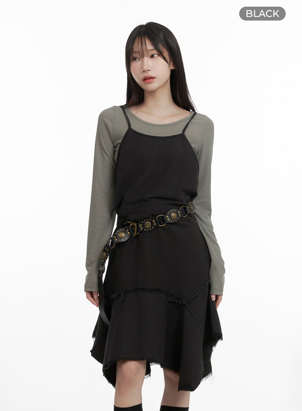 asymmetrical-flare-sleeveless-dress-ca404 / Black