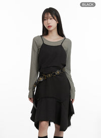 asymmetrical-flare-sleeveless-dress-ca404 / Black