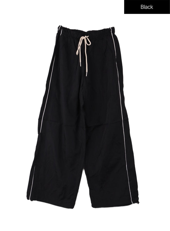 string-nylon-wide-pants-cf414 / Black