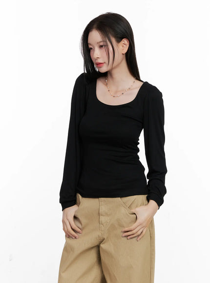 basic-square-neck-long-sleeve-co530 / Black