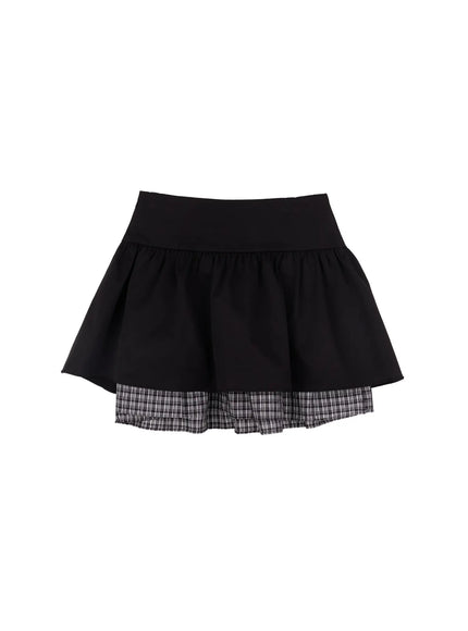 two-tone-plaid-mini-skirt-cm510 / Black
