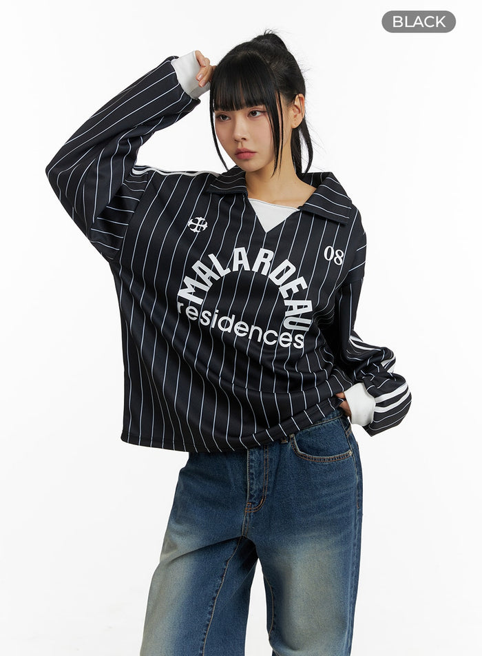 oversized-striped-collar-unisex-sweatshirt-cm407 / Black