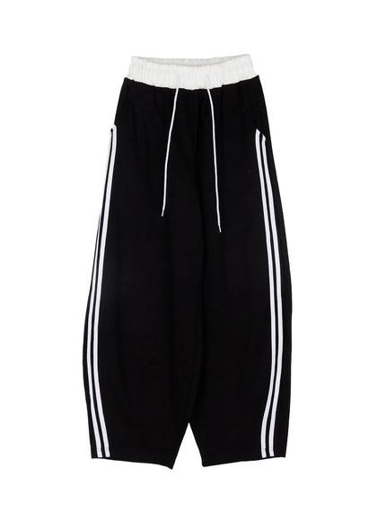 layered-two-tone-sweatpants-cf506-1 / Black