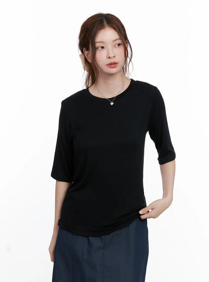 essential-round-neck-mid-sleeve-shirt-cg521 / Black