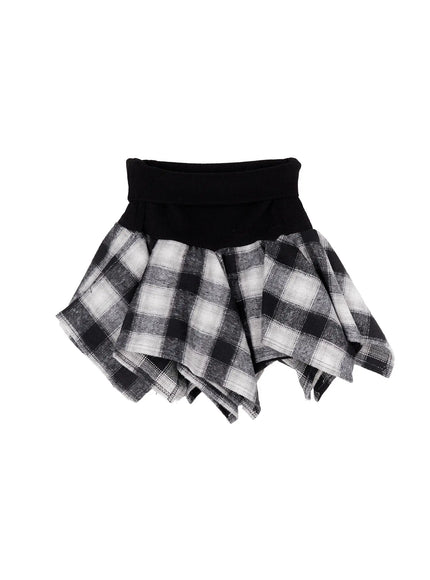 folded-plaid-mini-skirt-cn528 / Black