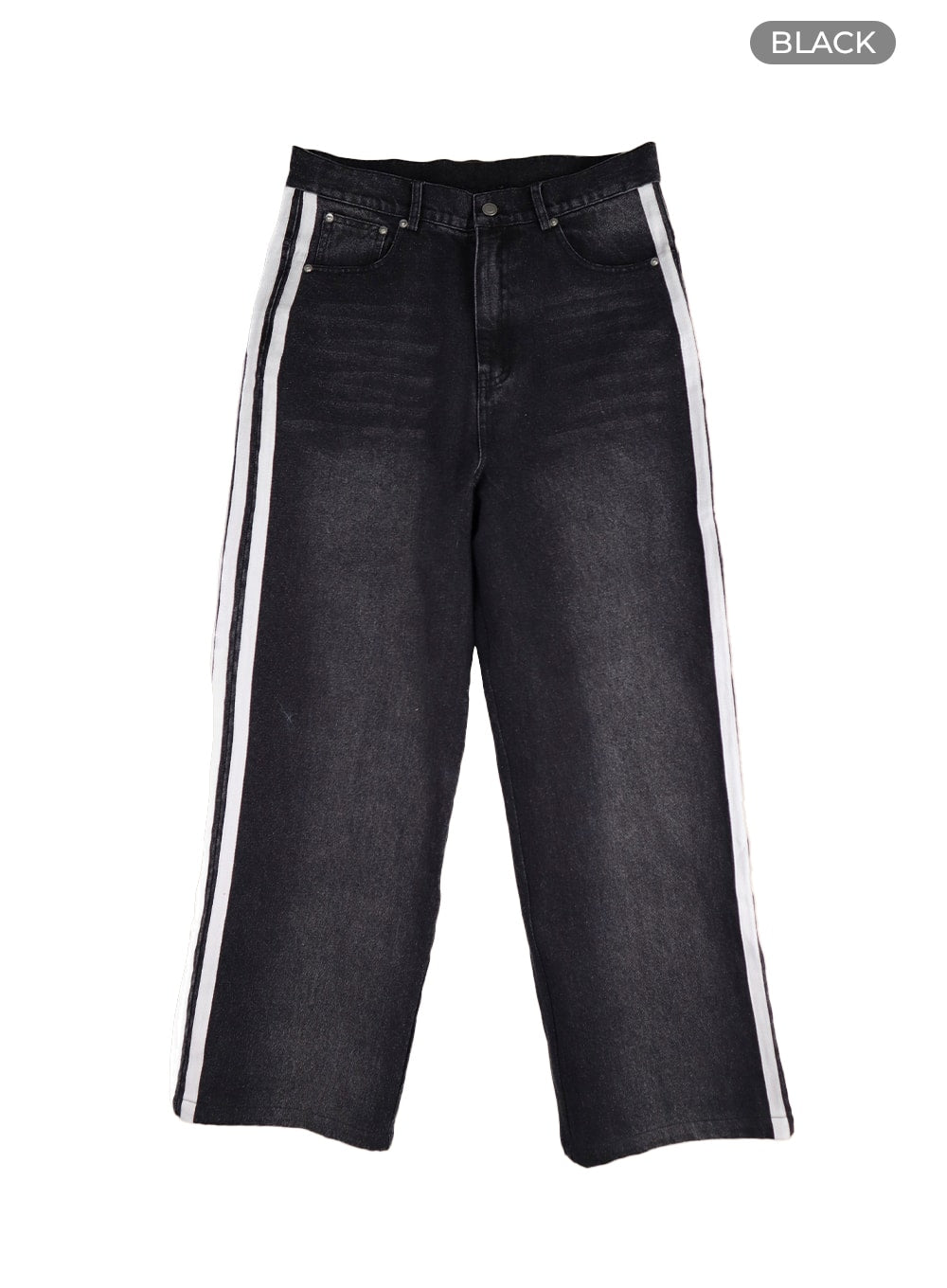 low-waist-striped-baggy-jeans-unisex-cm407 / Black