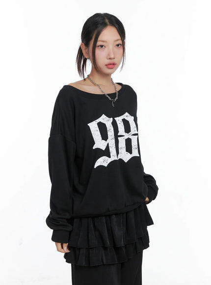 98 Graphic Off-Shoulder Sweatshirt CS502