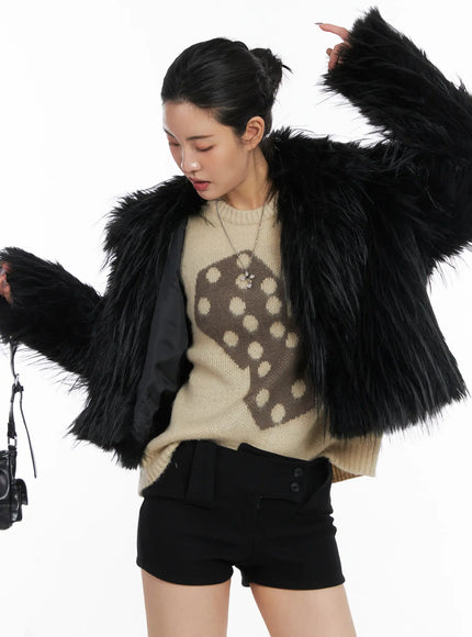 chic-faux-fur-cropped-jacket-cd509 / Black