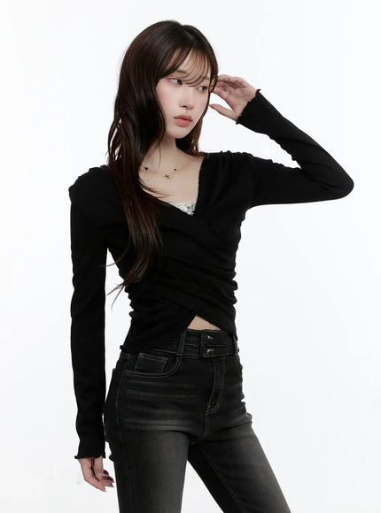 lace-layered-long-sleeve-top-cn525 / Black