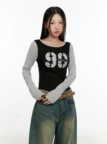 two-tone-long-sleeve-top-cl531 / Black