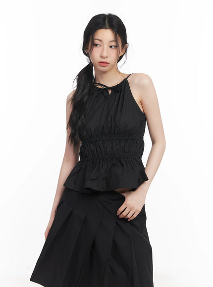shirred-halter-neck-blouse-cu510 / Black