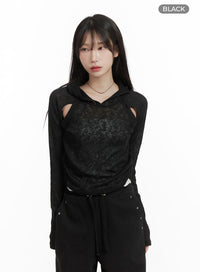hooded-cut-out-top-ca404 / Black
