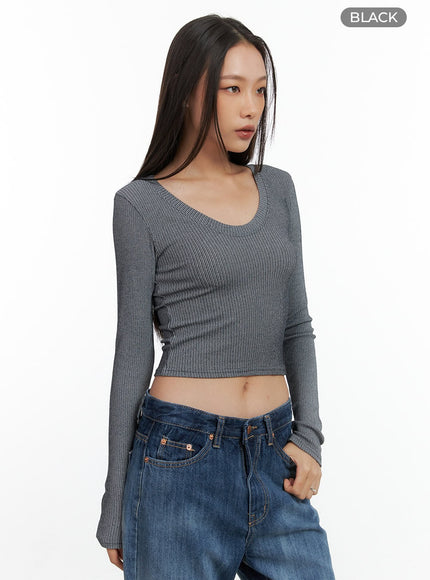 slim-u-neck-crop-tee-co424 / Black