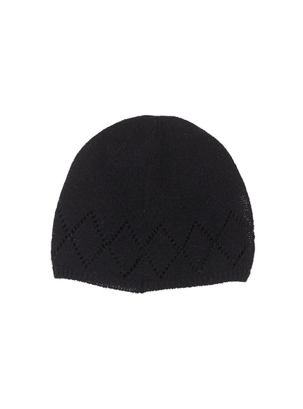 geo-print-linen-beanie-cy520 / Black