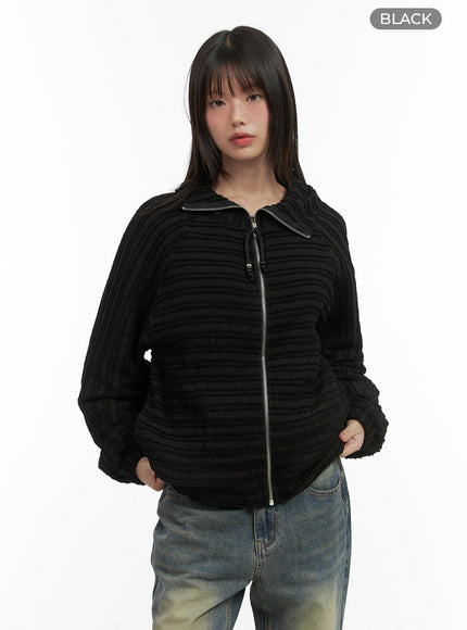 shirred-vintage-zip-up-jacket-co410 / Black