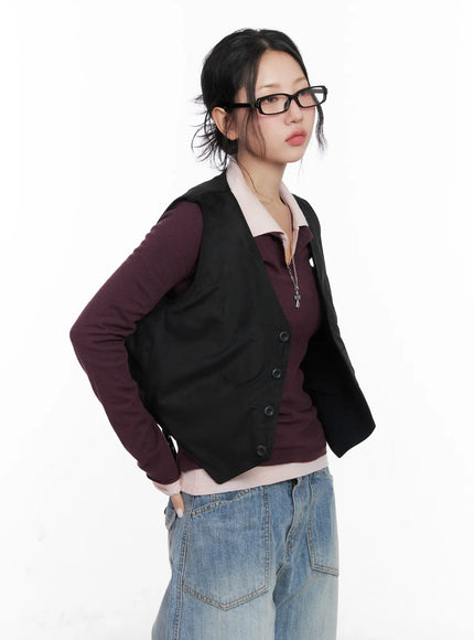 classic-buttoned-reversible-vest-cn514 / Black