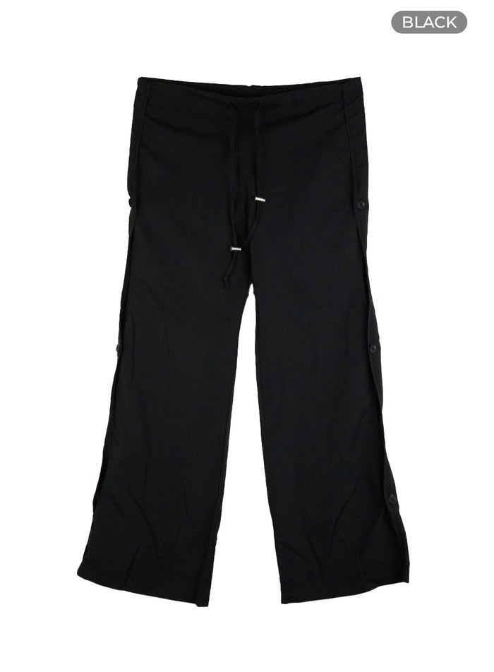buttoned-cut-out-string-waist-pants-cu424 / Black
