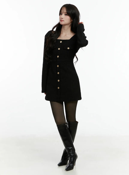 tweed-button-up-mini-dress-cd523 / Black