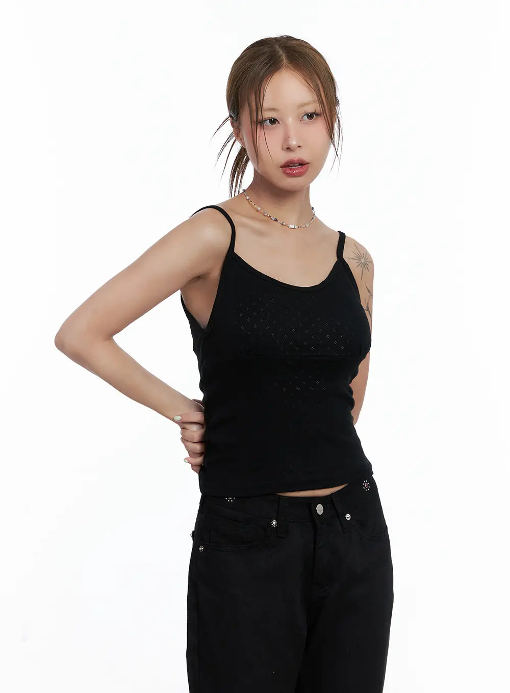 shirred-tank-top-cl511 / Black
