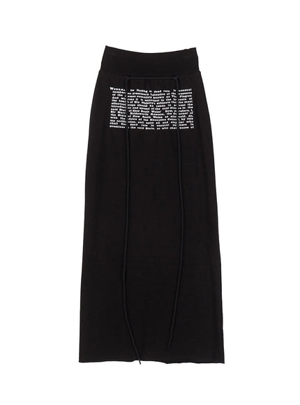 drawstring-script-maxi-sweatskirt-cy528 / Black