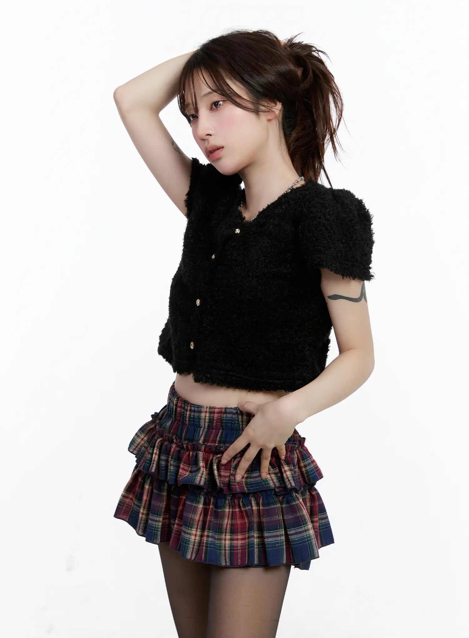 fuzzy-short-sleeve-cardigan-cn525 / Black