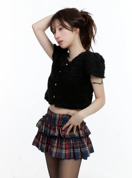 fuzzy-short-sleeve-cardigan-cn525 / Black