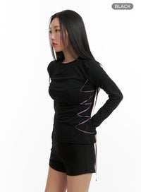 side-strap-long-sleeve-cy403 / Black