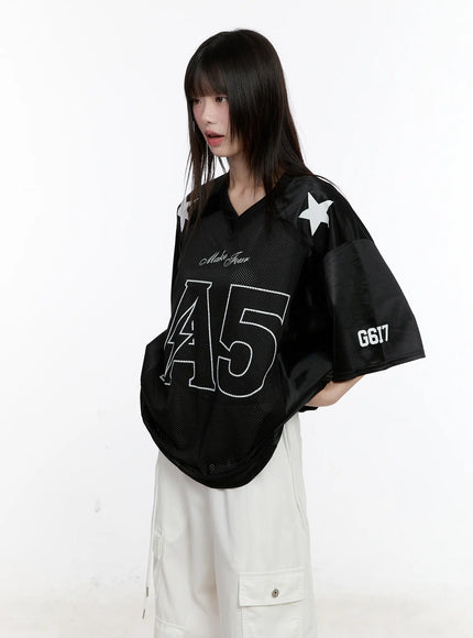 oversized-graphic-jersey-top-cl507 / Black