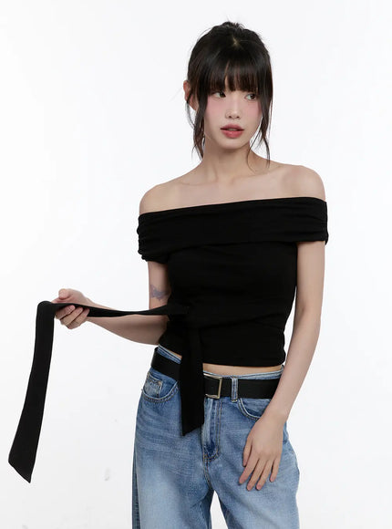 off-shoulder-tie-wrap-top-cl504 / Black