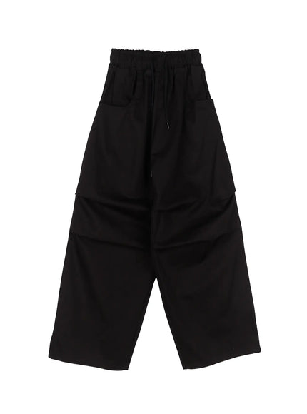 casual-wide-leg-pintuck-cotton-pants-cl525 / Black