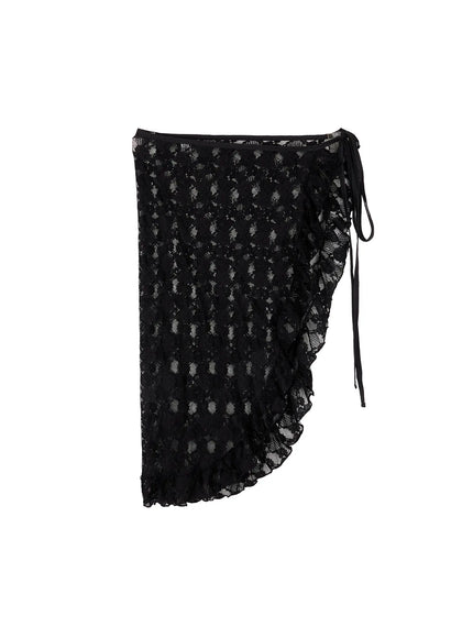 lace-layered-wrap-skirt-cd531 / Black