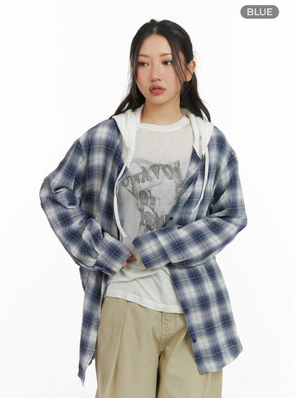 checkered-hooded-shirt-cm426 / Blue