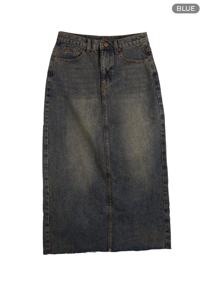 distressed-denim-maxi-skirt-co410 / Blue