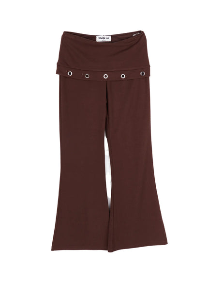 folded-eyelet-bootcut-sweatpants-cy521 / Brown
