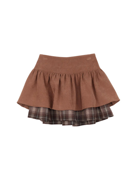 layered-ruffle-mini-skirt-cd531 / Dark brown