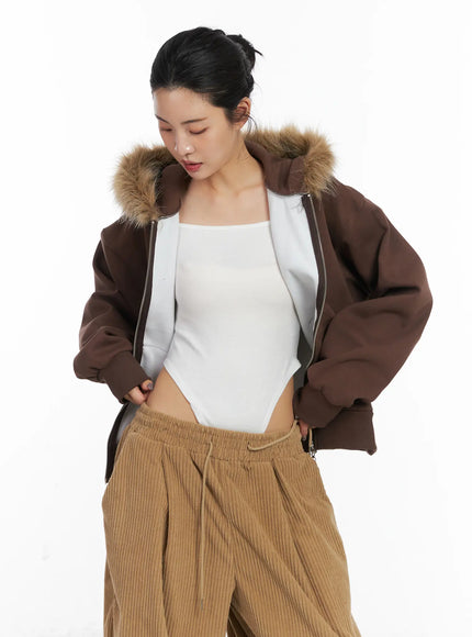 trimmed-zip-up-hoodie-cd505 / Brown