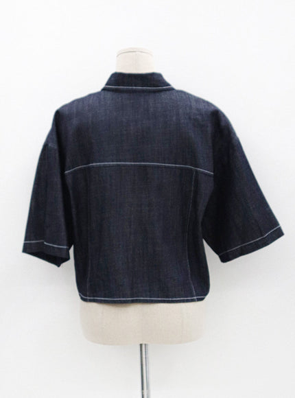 Stitch Denim Set-Up Blouse with Pocket OG23