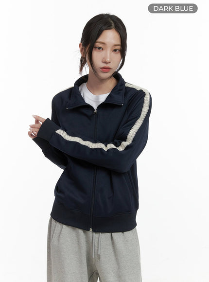 chic-zip-front-polyester-spandex-jacket-co402 / Dark blue