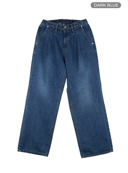 mens-pintuck-washed-wide-fit-jeans-cl429 / Dark blue