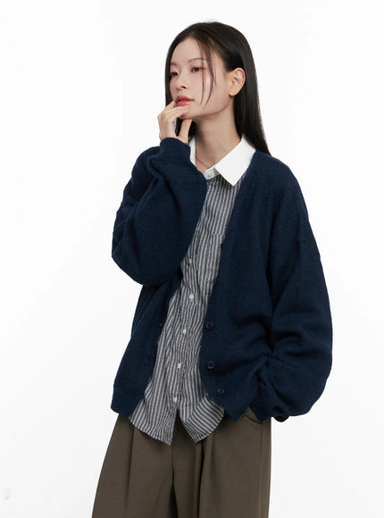oversized-v-neck-cardigan-cn504 / Dark blue