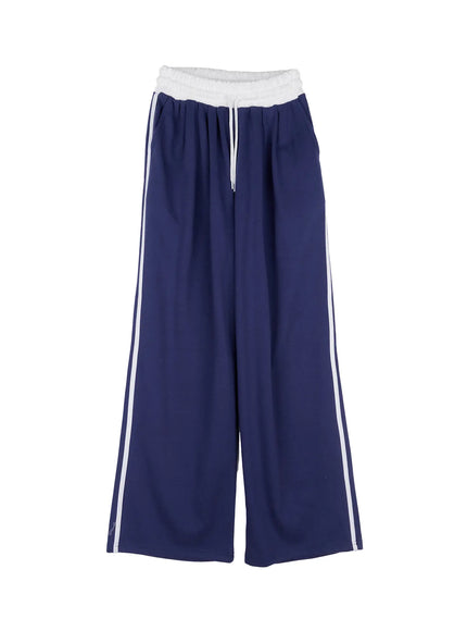 striped-contrast-wide-leg-sweatpants-cs524 / Dark blue