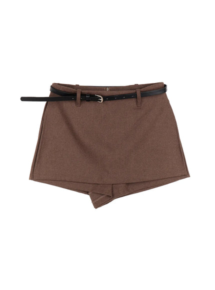 belted-mini-skort-cn519 / Dark brown