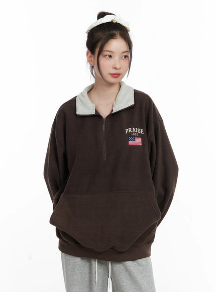 Oversized Quarter-Zip Fleece Pullover CN518