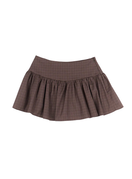 gingham-flounce-mini-skirt-cs503 / Dark brown