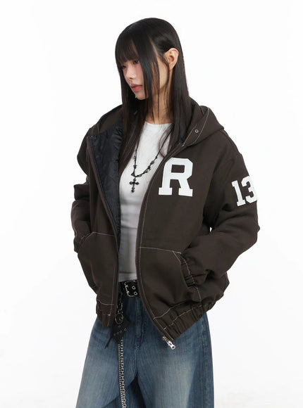 white-quilt-oversized-jacket-cj501 / Dark brown