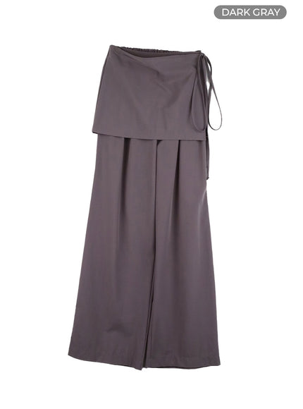 cotton-wrap-skirt-wide-pants-cy403 / Dark gray