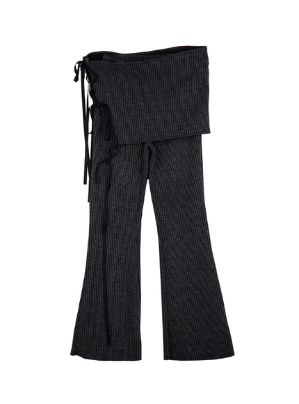 ribboned-layered-skirt-pants-set-cj520 / gray