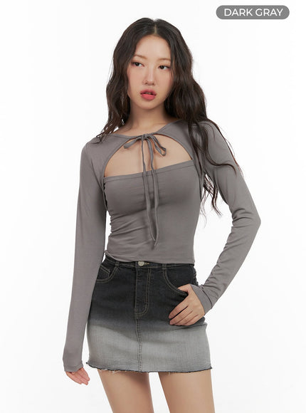 ribbon-string-bolero-long-sleeve-cg423 / Dark gray